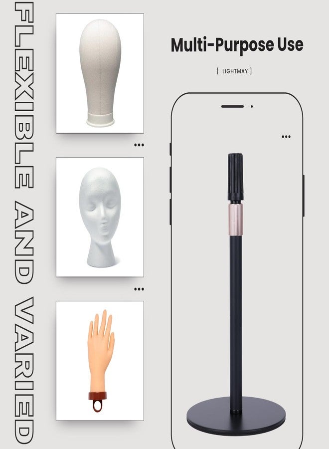 lightmay Adjustable Wig Head Stand – Matte Black Metal, 11" to 17.5" Height, Works with Foam or Canvas Heads, Nail Practice Hand & More. Sturdy Non-Slip Base, Easy to Set Up (Frosted Black) - Image 3